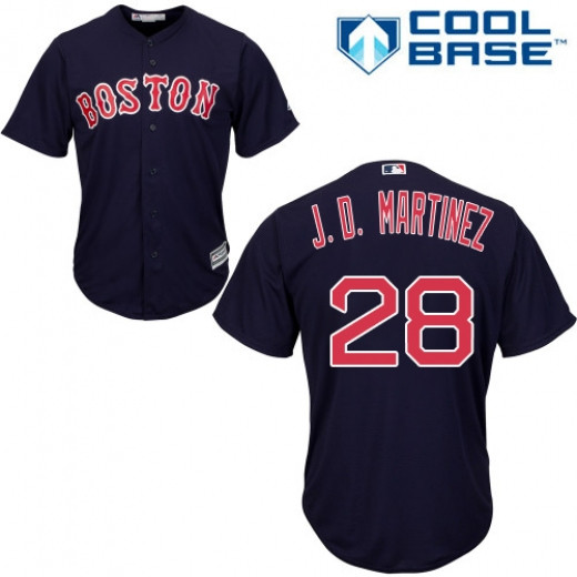 Personalized Red Sox 28 J.D. Martinez Navy Youth Cool Base Jersey