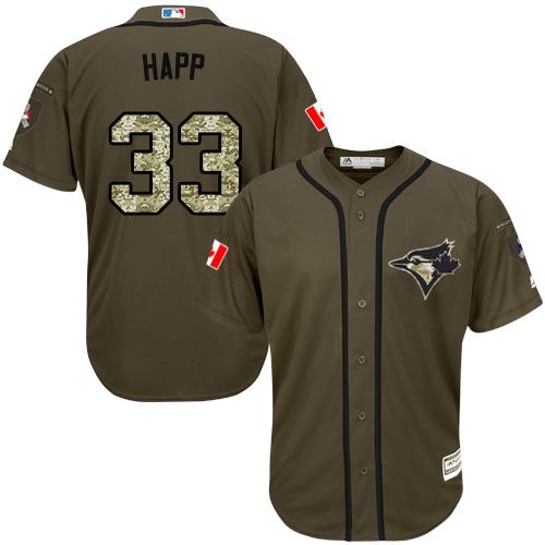 Personalized Blue Jays #33 J.A. Happ Green Salute to Service Stitched Baseball Jersey