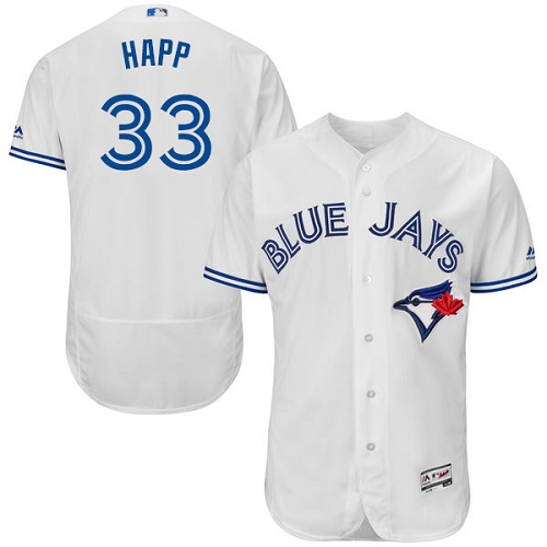 Personalized Blue Jays #33 J.A. Happ White Flexbase Authentic Collection Stitched Baseball Jersey