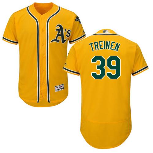 Personalized Athletics #39 Blake Treinen Gold Flexbase Authentic Collection Stitched Baseball Jersey
