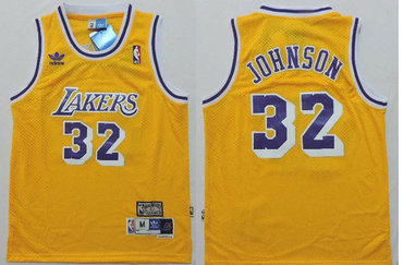 Personalized Los Angeles Lakers 32 Magic Johnson Yellow throwback NBA Jerseys