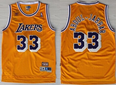 Personalized Los Angeles Lakers #33 Kareem Abdul-Jabbar Yellow Swingman Throwback Jersey