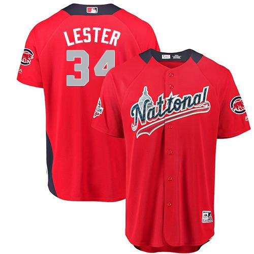 Personalized Cubs #34 Jon Lester Red 2018 All-Star National League Stitched Baseball Jersey