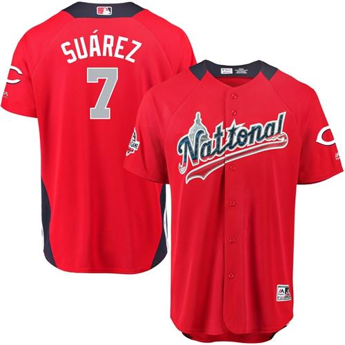 Personalized Reds #7 Eugenio Suarez Red 2018 All-Star National League Stitched Baseball Jersey