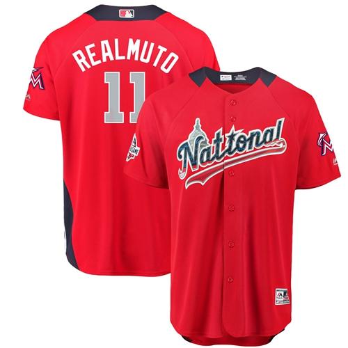 Personalized marlins #11 JT Realmuto Red 2018 All-Star National League Stitched Baseball Jersey