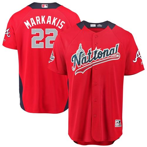 Personalized Braves #22 Nick Markakis Red 2018 All-Star National League Stitched Baseball Jersey