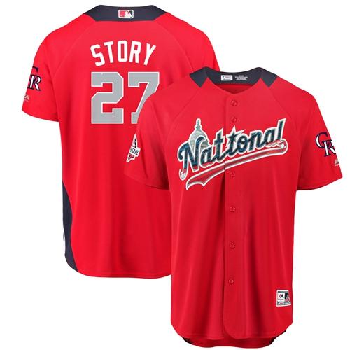 Personalized Rockies #27 Trevor Story Red 2018 All-Star National League Stitched Baseball Jersey