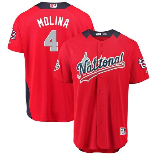 Personalized Cardinals #4 Yadier Molina Red 2018 All-Star National League Stitched Baseball Jersey