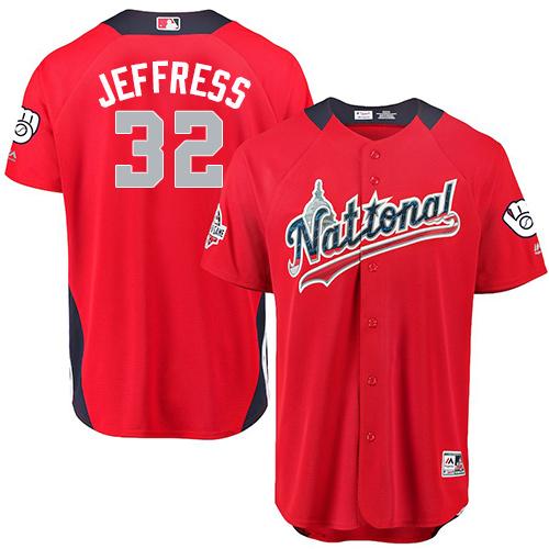 Personalized Brewers #32 Jeremy Jeffress Red 2018 All-Star National League Stitched Baseball Jersey