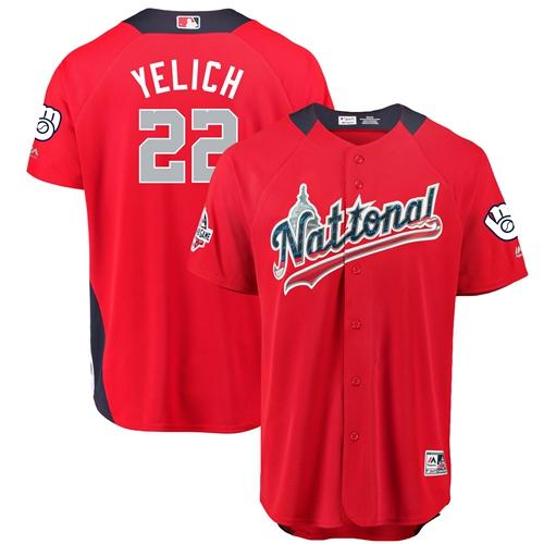 Personalized Brewers #22 Christian Yelich Red 2018 All-Star National League Stitched Baseball Jersey