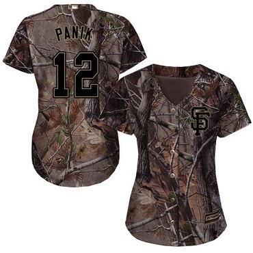 Personalized Giants #12 Joe Panik Camo Realtree Collection Cool Base Women’s Stitched Baseball Jersey