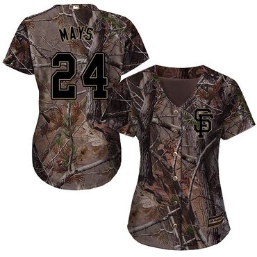 Personalized Giants #24 Willie Mays Camo Realtree Collection Cool Base Women’s Stitched Baseball Jersey