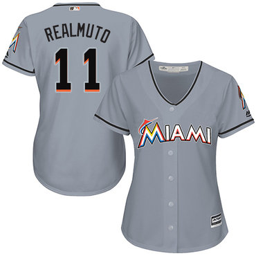 Personalized Marlins #11 JT Realmuto Grey Road Women’s Stitched Baseball Jersey