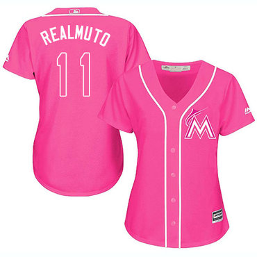 Personalized Marlins #11 JT Realmuto Pink Fashion Women’s Stitched Baseball Jersey