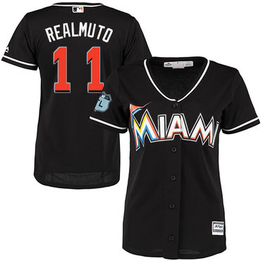 Personalized Marlins #11 JT Realmuto Black Alternate Women’s Stitched Baseball Jersey