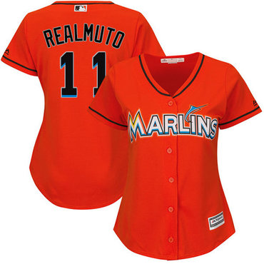 Personalized Marlins #11 JT Realmuto Orange Alternate Women’s Stitched Baseball Jersey