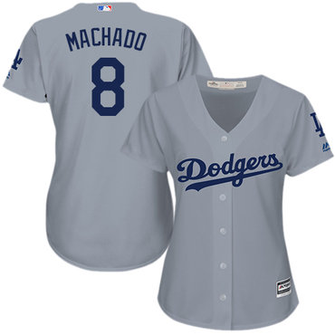 Personalized Dodgers #8 Manny Machado Grey Alternate Road Women’s Stitched Baseball Jersey