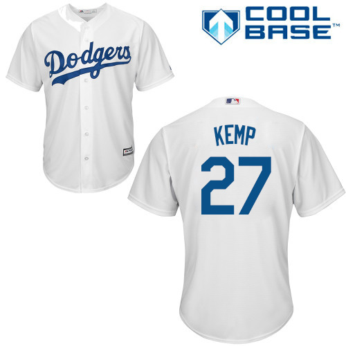 Personalized Dodgers #27 Matt Kemp White New Cool Base Stitched Baseball Jersey