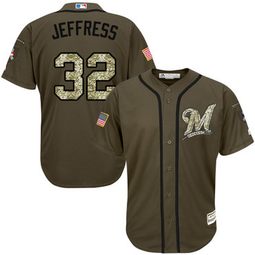 Personalized Brewers #32 Jeremy Jeffress Green Salute to Service Stitched Baseball Jersey