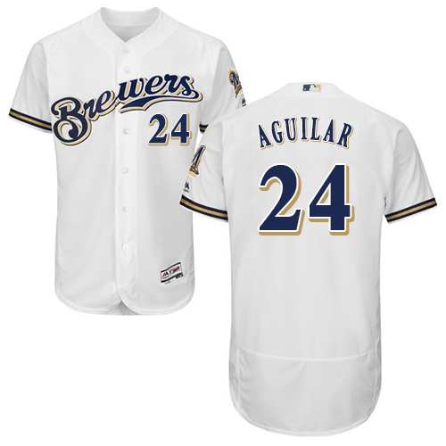 Personalized Brewers #24 Jesus Aguilar White Flexbase Authentic Collection Stitched Baseball Jersey