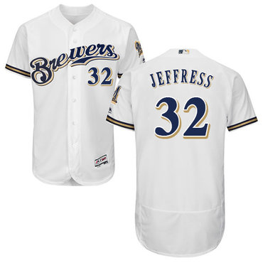 Personalized Brewers #32 Jeremy Jeffress White Flexbase Authentic Collection Stitched Baseball Jersey