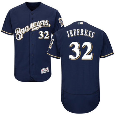 Personalized Brewers #32 Jeremy Jeffress Navy Blue Flexbase Authentic Collection Stitched Baseball Jersey