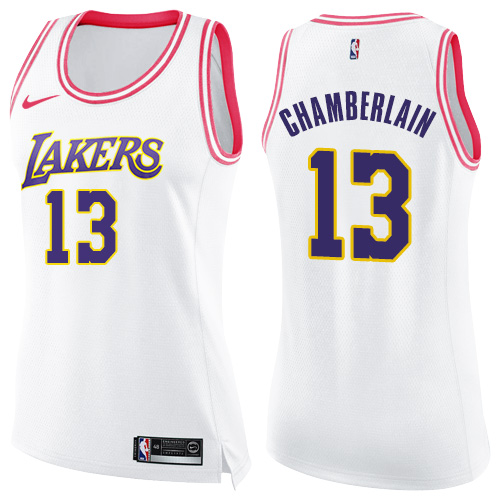 Personalized Lakers #13 Wilt Chamberlain White Pink Women’s NBA Swingman Fashion Jersey
