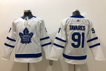 Personalized Maple Leafs #91 John Tavares White Road Authentic Stitched Youth NHL Jersey