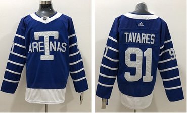Personalized Maple Leafs #91 John Tavares Blue Authentic 1918 Arenas Throwback Stitched NHL Jersey
