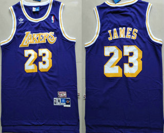 Personalized Men’s Los Angeles Lakers #23 LeBron James Purple Swingman Stitched NBA Throwback Jersey