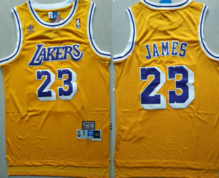 Personalized Men’s Los Angeles Lakers #23 LeBron James Yellow Swingman Stitched NBA Throwback Jersey