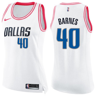 Personalized Mavericks #40 Harrison Barnes White Pink Women’s NBA Swingman Fashion Jersey