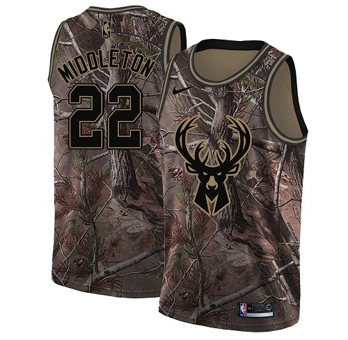 Personalized Bucks #22 Khris Middleton Camo Women’s NBA Swingman Realtree Collection Jersey