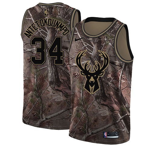 Personalized Bucks #34 Giannis Antetokounmpo Camo Youth NBA Swingman Realtree Collection Jersey