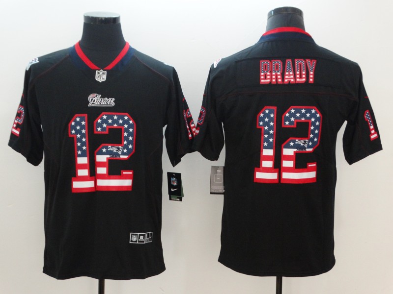 Personalized Patriots 12 Tom Brady Black USA Flag Fashion Color Rush Limited Jersey