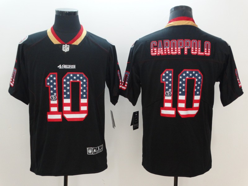 Personalized 49ers 10 Jimmy Garoppolo Black USA Flag Fashion Color Rush Limited Jersey