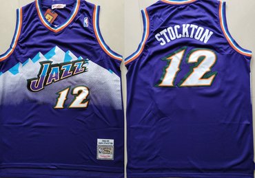 Personalized Jazz 12 John Stockton Purple Hardwood Classics Jersey
