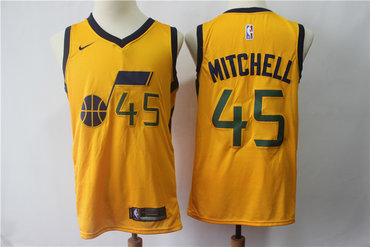 Personalized Jazz 45 Donovan Mitchell Yellow Swingman Jersey(Without The Sponsor’s Logo)