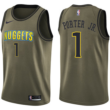 Personalized Nuggets #1 Michael Porter Jr. Green NBA Swingman Salute to Service Jersey