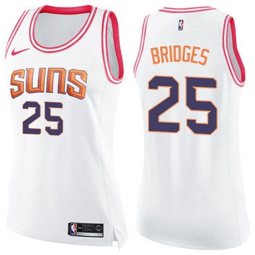 Personalized Suns #25 Mikal Bridges White Pink Women’s NBA Swingman Fashion Jersey