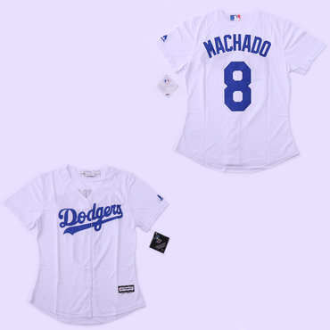 Personalized Dodgers 8 Manny Machado White Women Cool Base Jersey