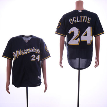Personalized Brewers 24 Ben Oglivie Navy Cool Base Jersey