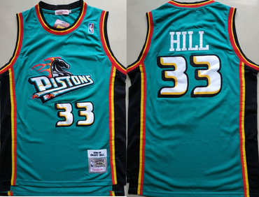 Personalized Pistons 33 Grant Hill Teal 1998-99 Hardwood Classics Jersey