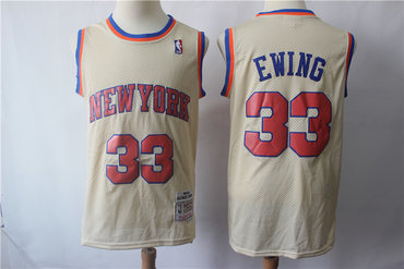 Personalized Knicks 33 Patrick Ewing Cream Hardwood Classics Jersey