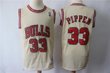 Personalized Bulls 33 Scottie Pippen Cream Hardwood Classics Jersey