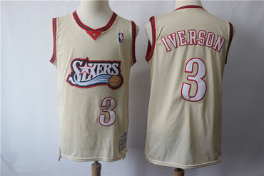Personalized 76ers 3 Allen Iverson Cream Hardwood Classics Jersey