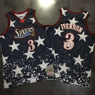 Personalized 76ers 3 Allen Iverson Black Independence Day Stitched Basketball Jersey