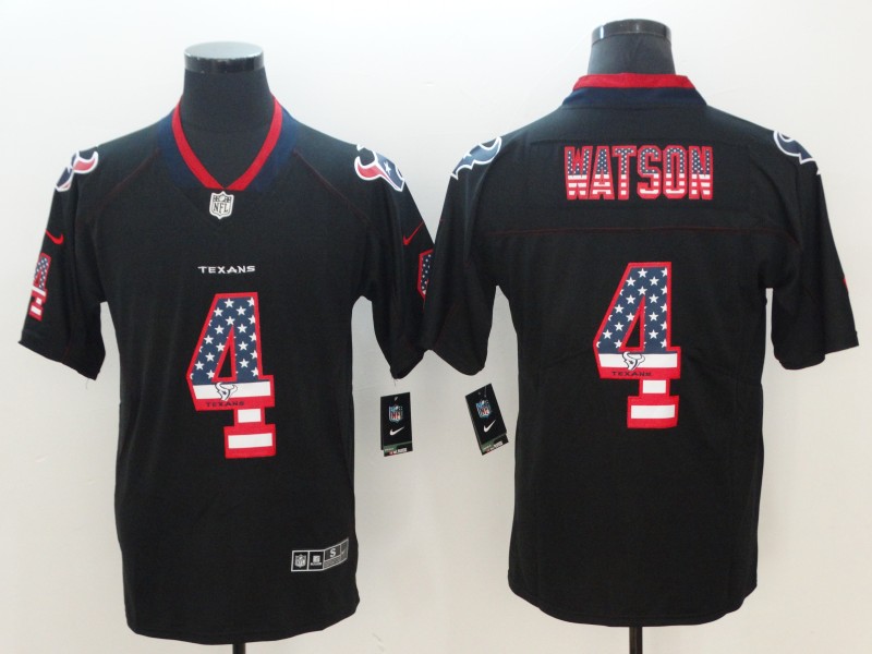 Personalized Texans 4 Deshaun Watson Black USA Flag Fashion Color Rush Limited Jersey