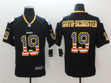 Personalized Steelers 19 JuJu Smith-Schuster Black USA Flag Color Rush Limited Jersey