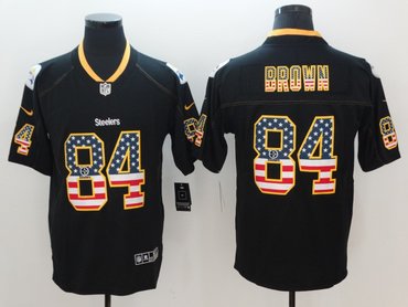 Personalized Steelers 84 Antonio Brown Black USA Flag Fashion Color Rush Limited Jersey